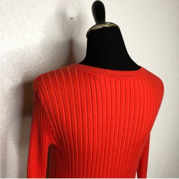 Cabi bright orange trumpet sleeve ribbed snap front cardigan size Small #5285 - Picture 13 of 16